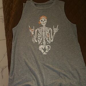 Gray Sleeveless Top with Skeleton Graphic